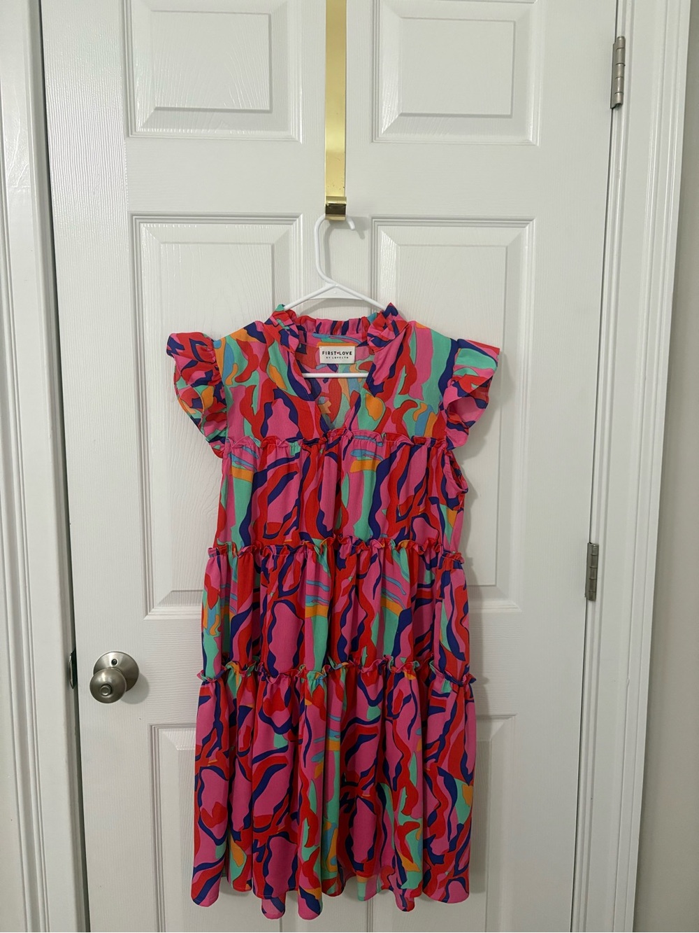 NWOT Never Worn First Love Womens Vibrant Pink Boutique Tiered Dress